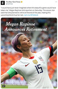 U.S. soccer star Megan Rapinoe announces she'll retire after the